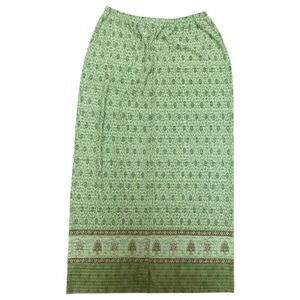 Mint Green Printed Midi Skirt with Decorative Hem